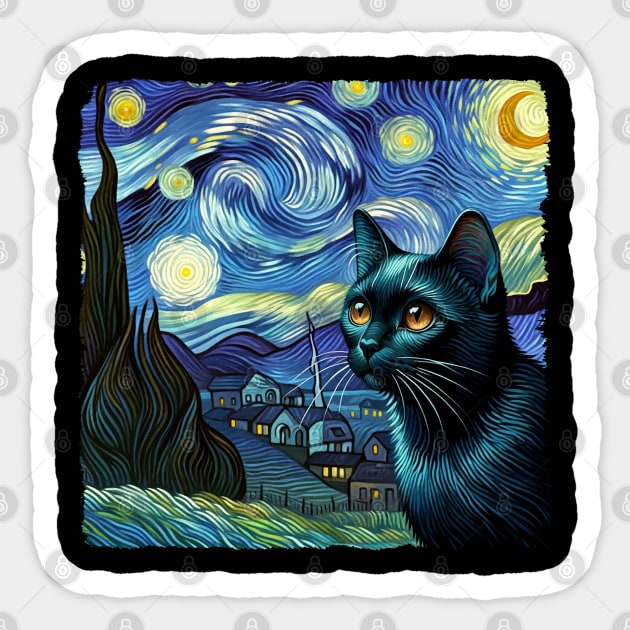 Bombay Starry Night Inspired - Artistic Cat Sticker by starry_night